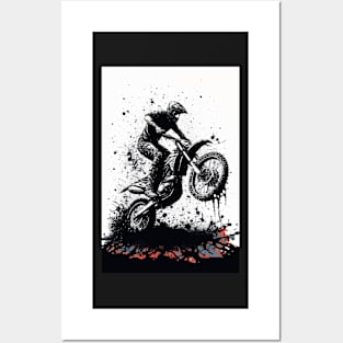 Dirt bike stunt - black and white low angle Posters and Art